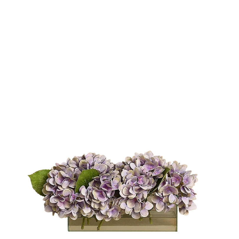 Purple Hydrangea Arrangement in Glass Vase