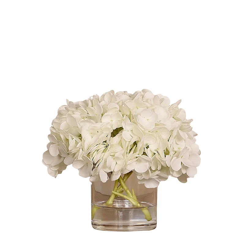 Hydrangea Arrangement in Round Glass Vase