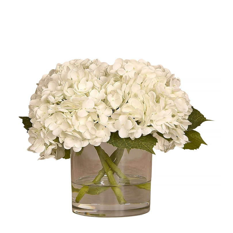 Hydrangea Arrangement in Round Glass Vase