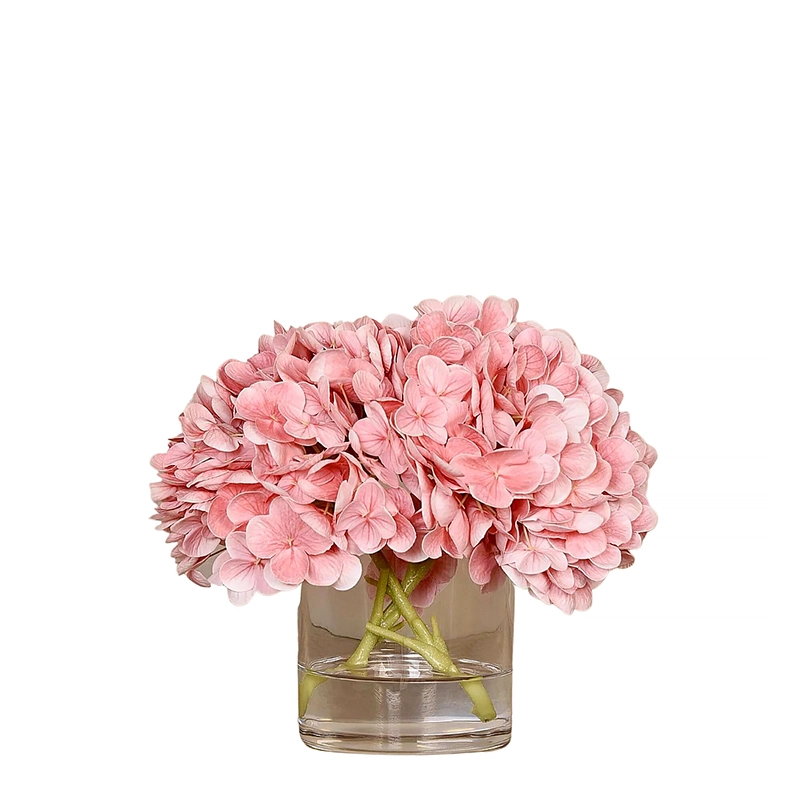 Hydrangea Arrangement in Round Glass Vase