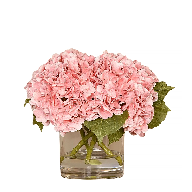 Hydrangea Arrangement in Round Glass Vase