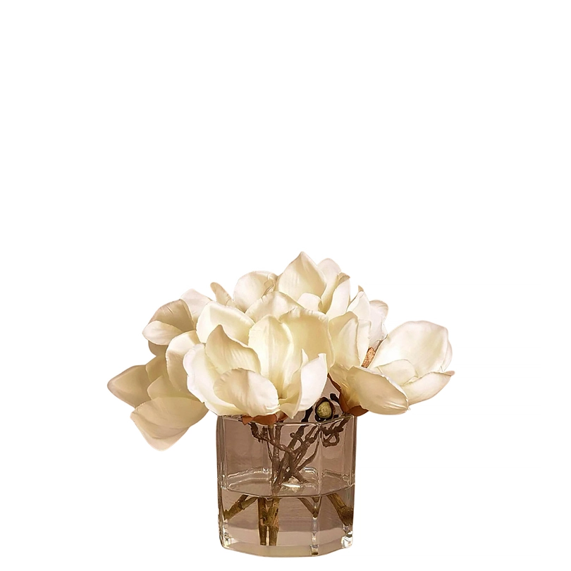 Velvet Magnolia in Octagonal Glass Vase
