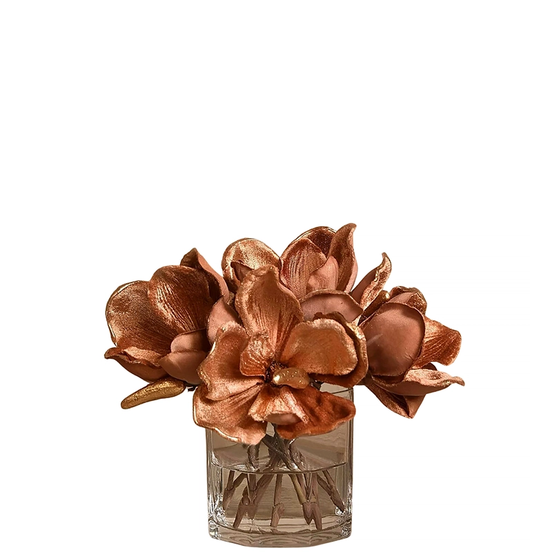 Velvet Magnolia in Octagonal Glass Vase
