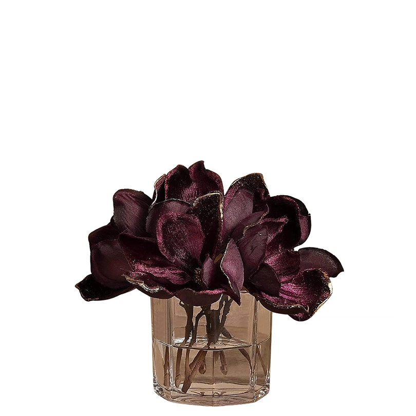 Velvet Magnolia in Octagonal Glass Vase