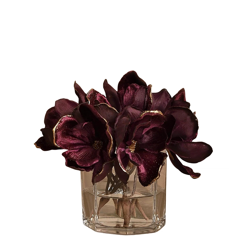 Velvet Magnolia in Octagonal Glass Vase