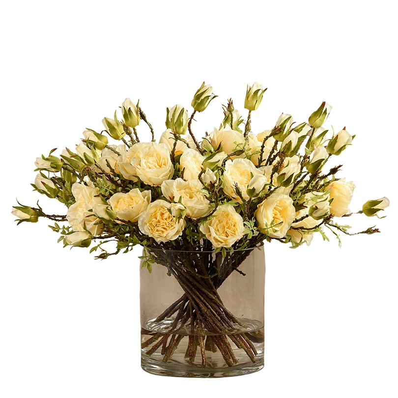 Yellow Rose Arrangement in Glass Vase