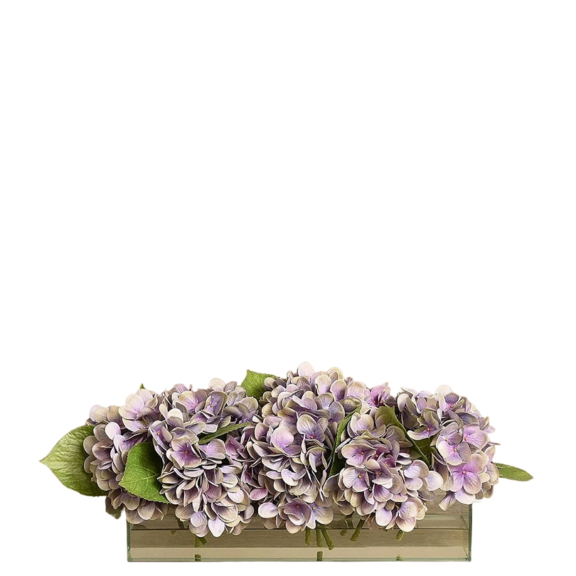 Purple Hydrangea Arrangement in Glass Vase