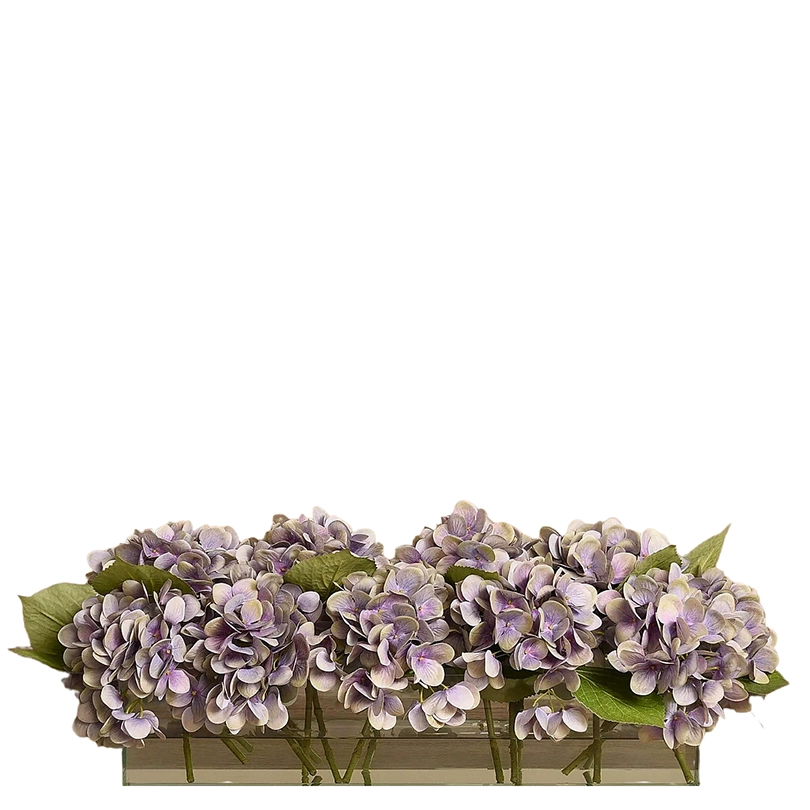 Purple Hydrangea Arrangement in Glass Vase