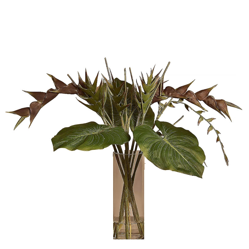 Heliconia & Canna Leaf in Glass Vase