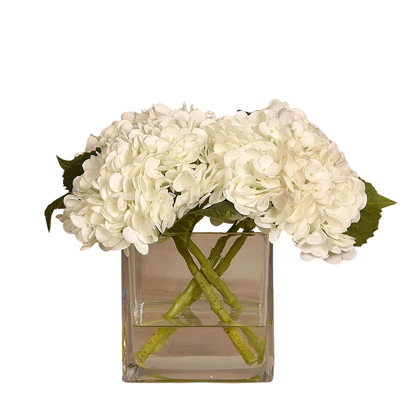 Hydrangea Arrangement in Square Glass Vase