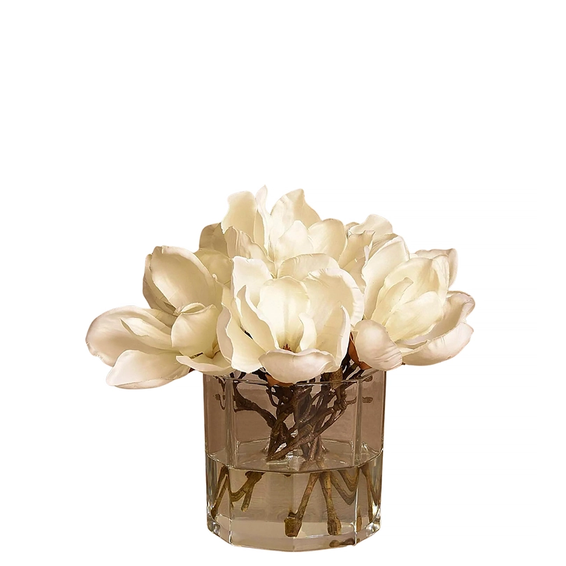 Velvet Magnolia in Octagonal Glass Vase