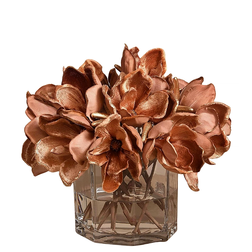 Velvet Magnolia in Octagonal Glass Vase