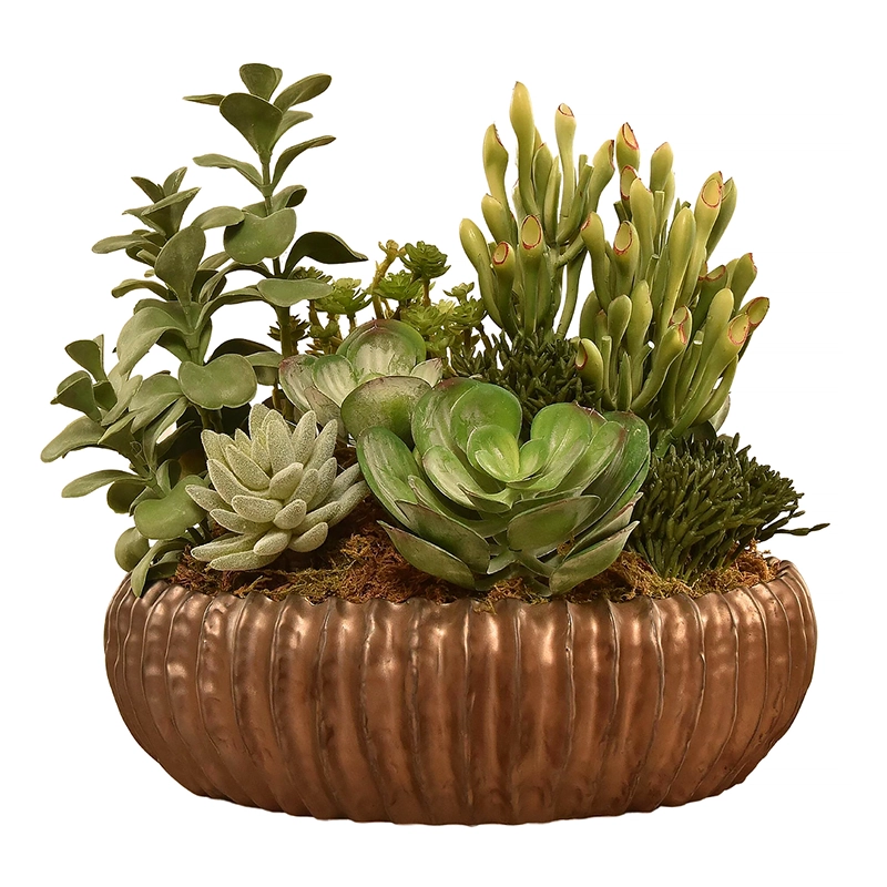 Artificial Succulent Arrangement in Rustic Bowl
