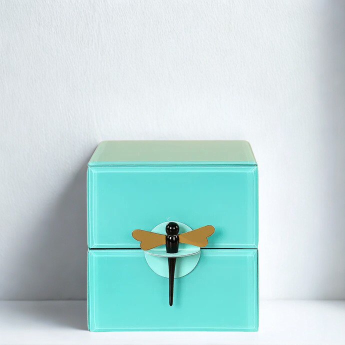 Turquoise Blue Jewelry Glass Box With Dragonfly