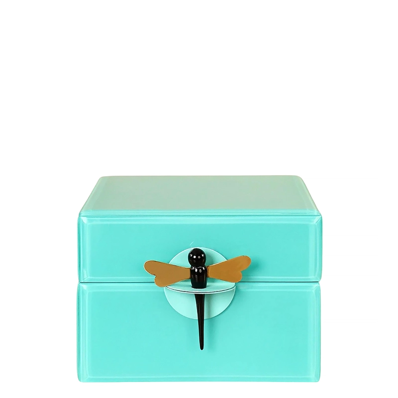 Turquoise Blue Jewelry Glass Box With Dragonfly