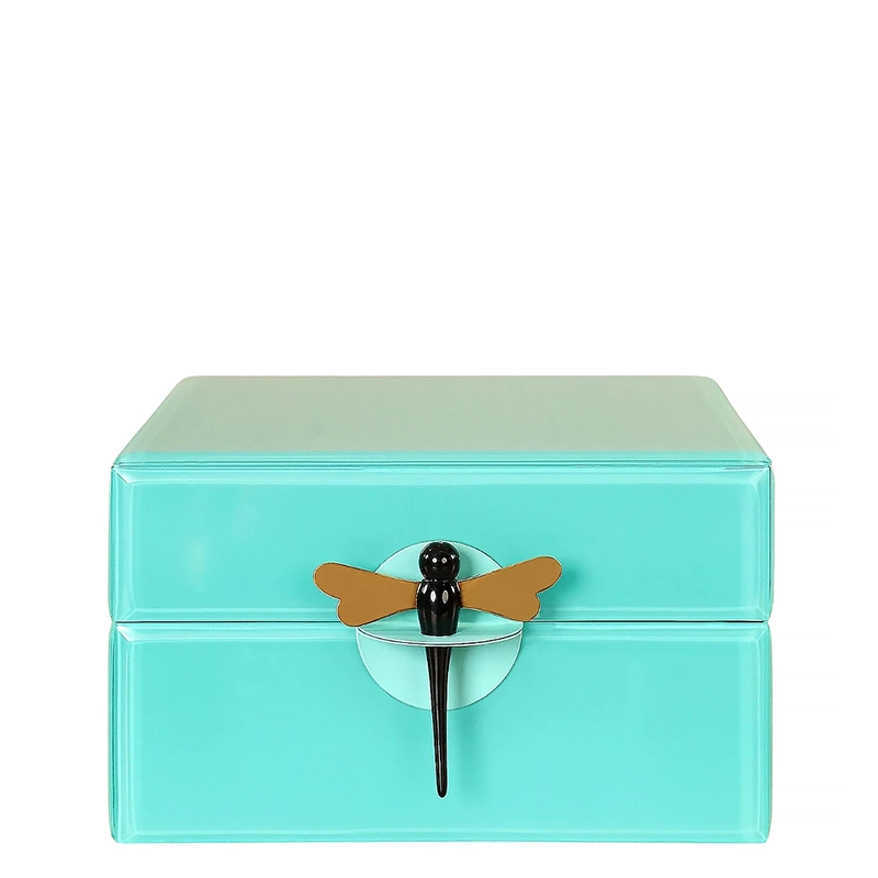 Turquoise Blue Jewelry Glass Box With Dragonfly
