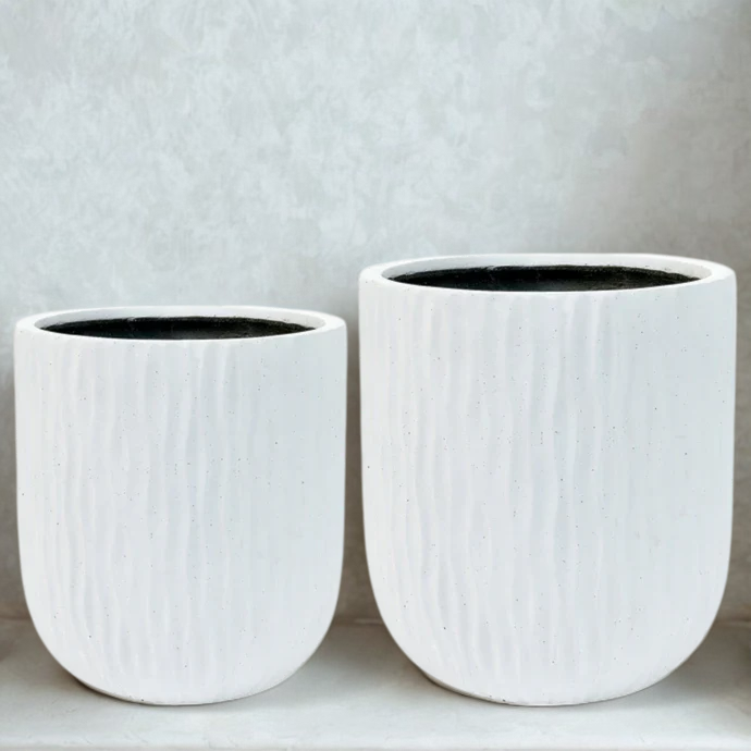 White Palm Texture Round Finconstone Pot