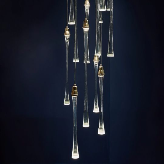 Two handmade glass sculpture lamps