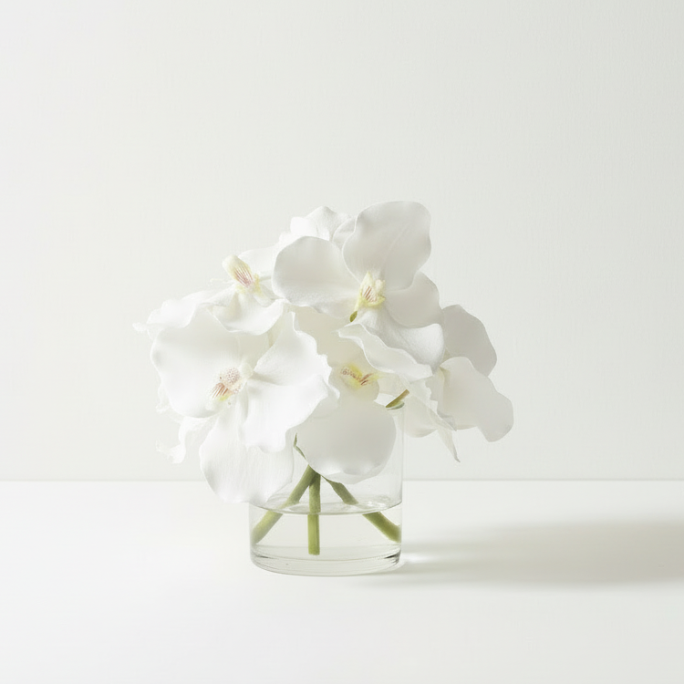WHITE Vanda Arrangement in Glass Vase SMALL