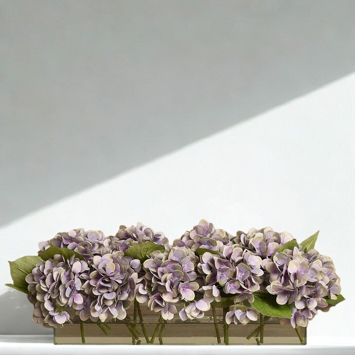 Purple Hydrangea Arrangement in Glass Vase