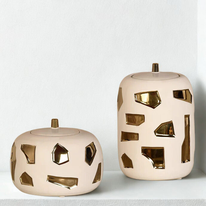 Ceramic white & gold jar