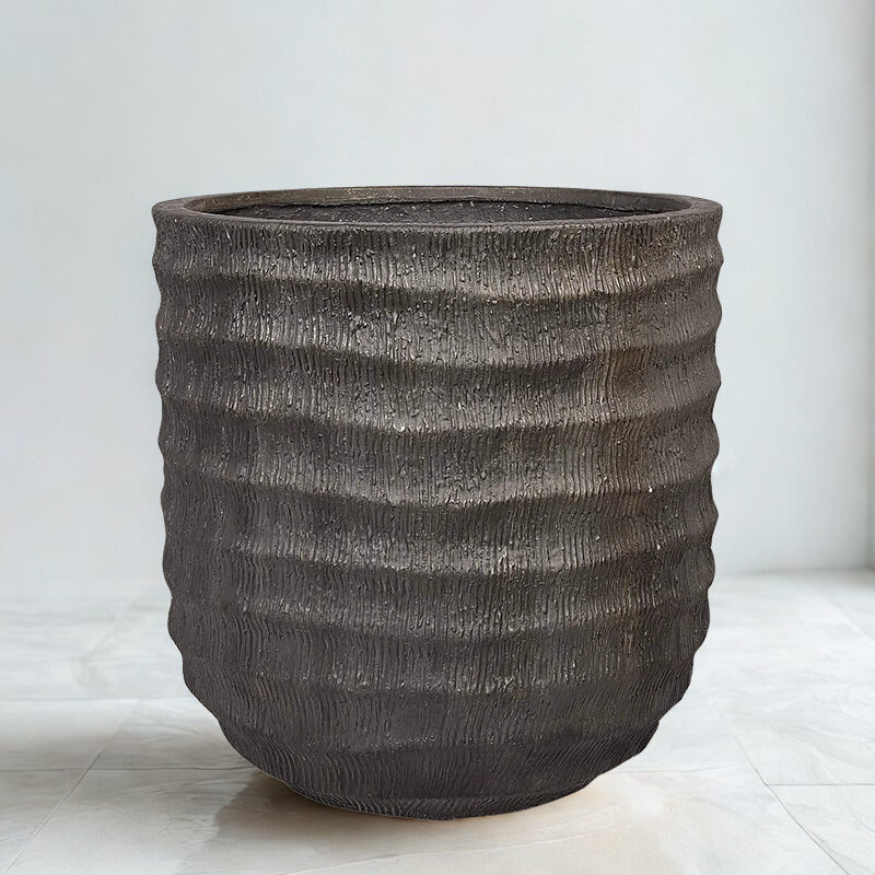 Antique Brown Palm Texture Round Finconstone Tree Pot