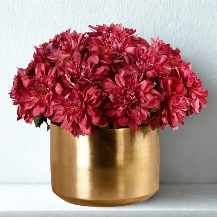 Artificial Dahlia in Gold Vase