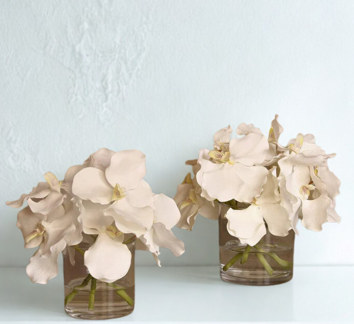 WHITE Vanda Arrangement in Glass Vase SMALL
