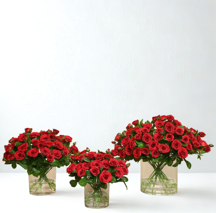 Small Artificial Red Rose Arrangement in Glass Vase SMALL