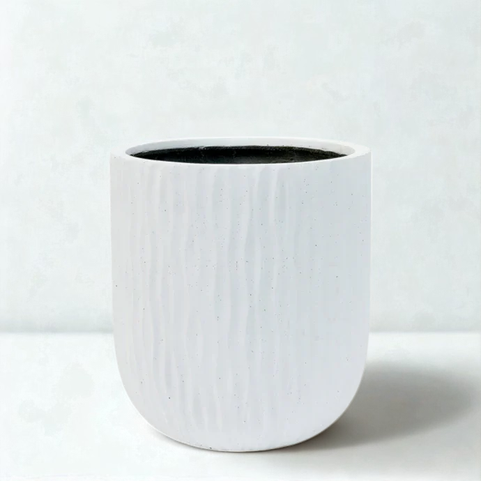 White Palm Texture Round Finconstone Pot