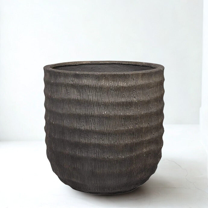 Antique Brown Palm Texture Round Finconstone Tree Pot